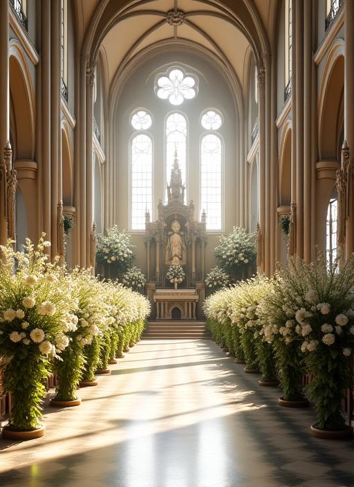 Navata di una chiesa decorata per un matrimonio