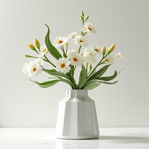 Composizione floreale moderna e minimalista in un vaso di design