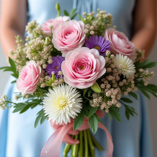 Dettaglio di un bouquet personalizzato con fiori di stagione