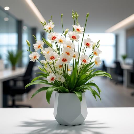 Composizione floreale moderna per un ufficio aziendale
