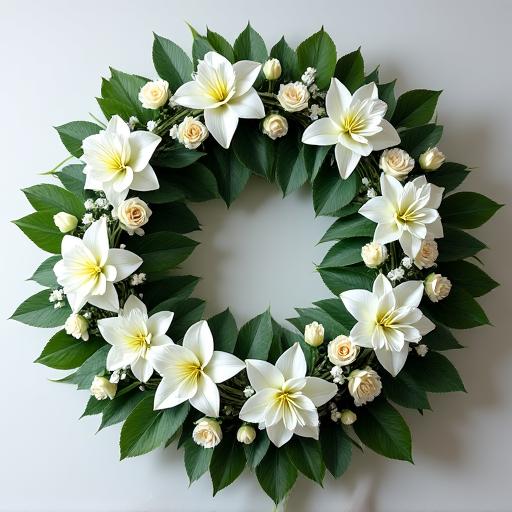 Corona funebre elegante con fiori bianchi